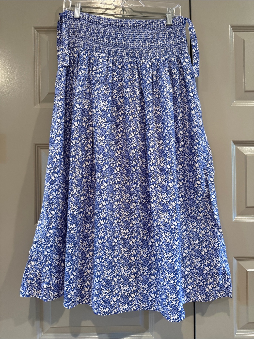Nation LTD Blue and White Floral Smocked Midi Skirt